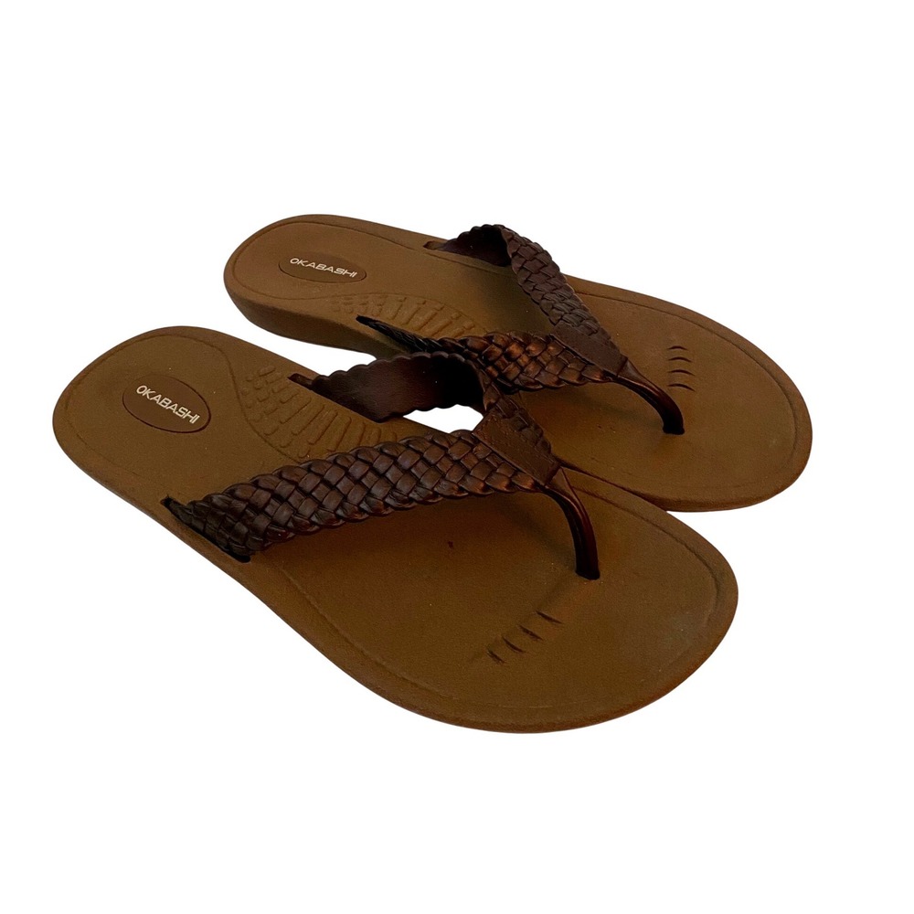 Okabashi Indigo Womens Brown Braided Strap Flip Flop Sandals Size ML 8-9 USA